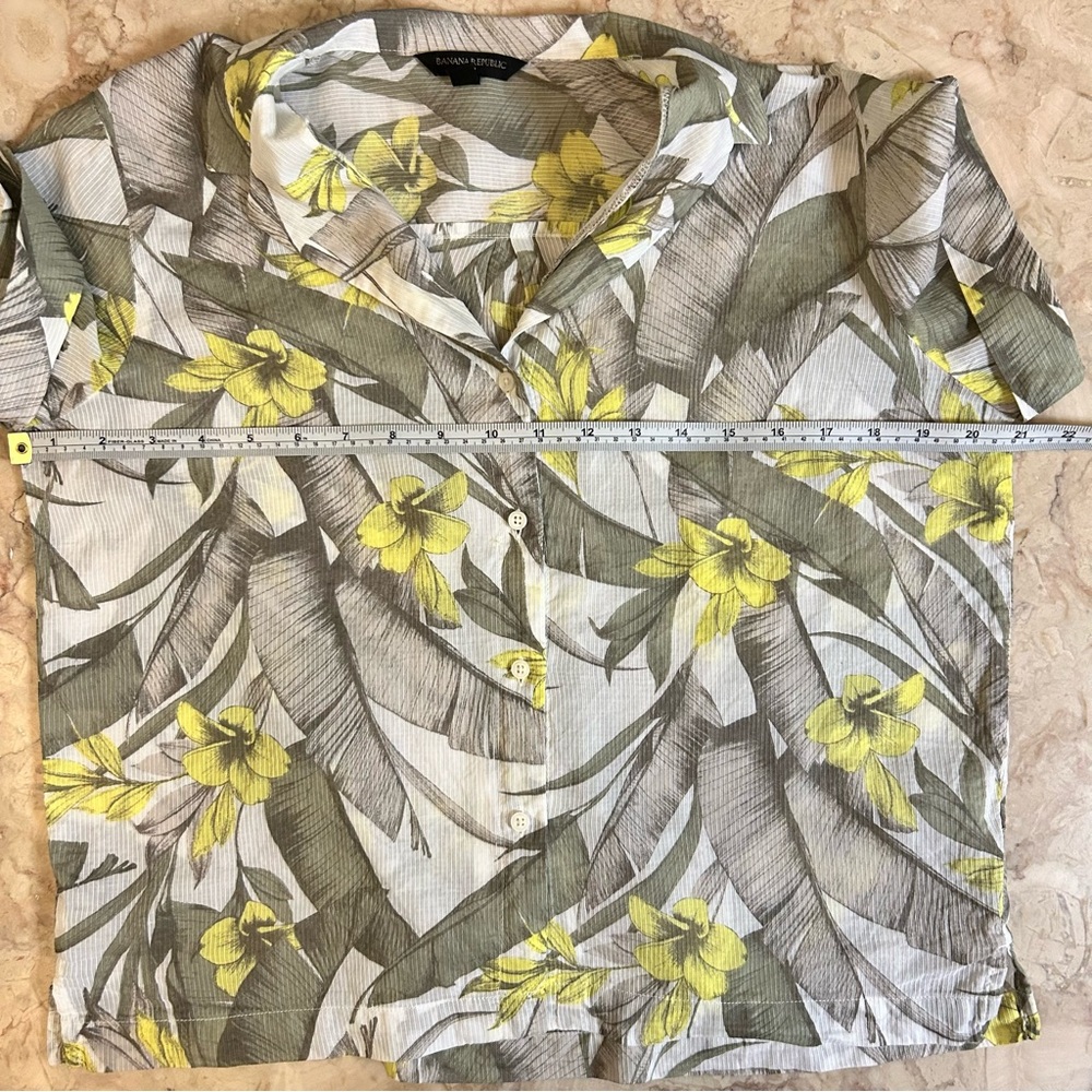 Banana‎ Republic Factory Green Tropical Floral Cotton Button Up Shirt Small - Picture 7 of 13